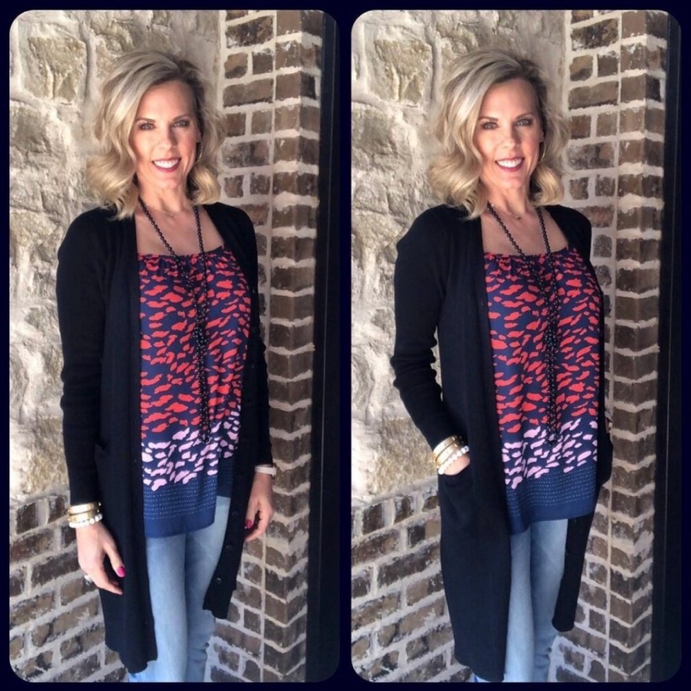 CAbi Dark Navy Button Up Long Cardigan #5450